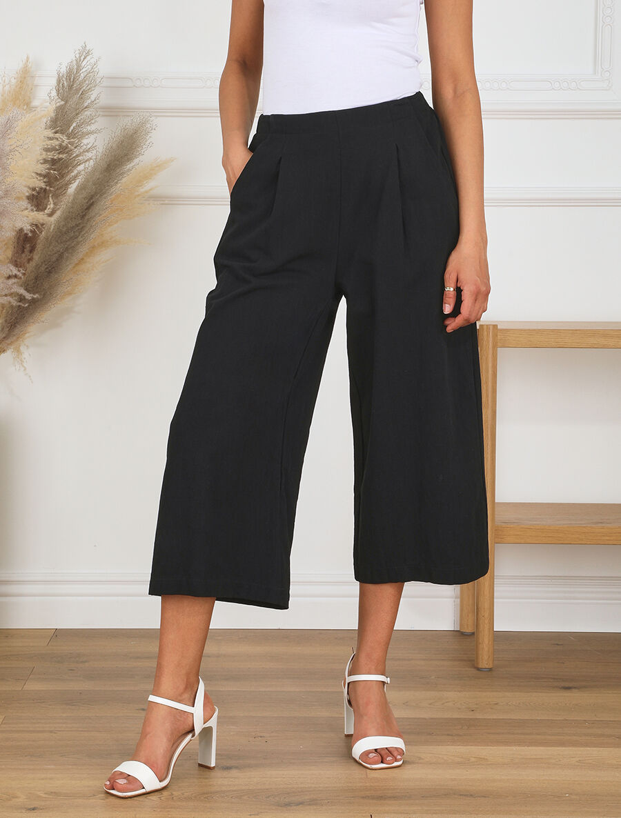 Pantalon ample à taille élastiquée - Noir - 4