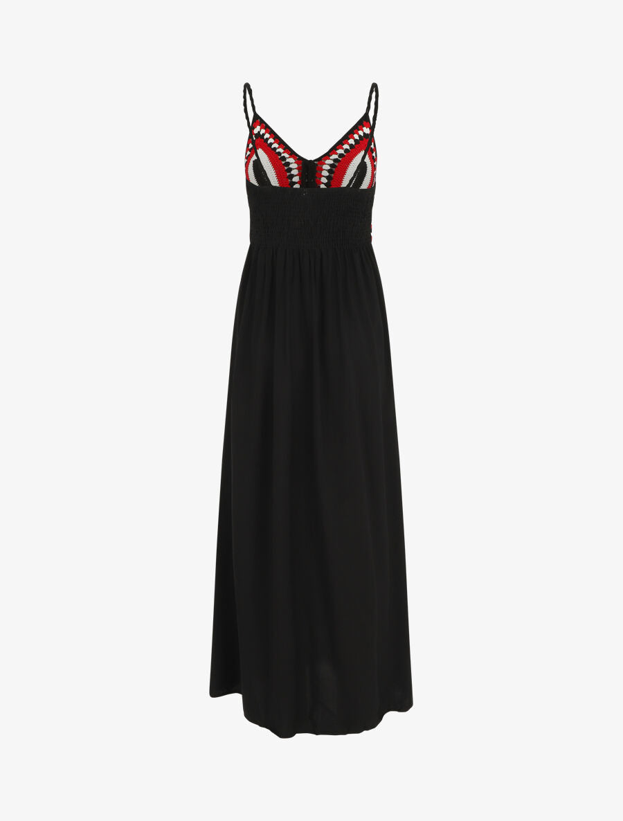 Robe longue à buste brodé - Noir - 2