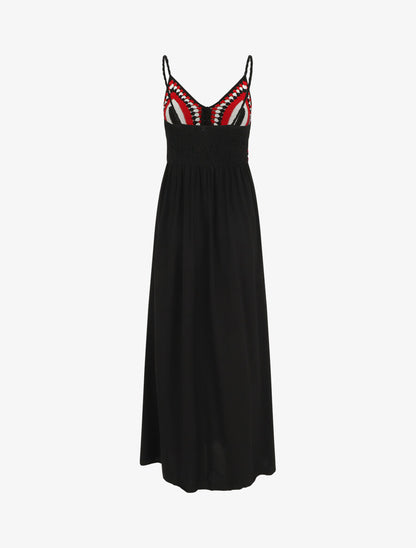 Robe longue à buste brodé - Noir - 2