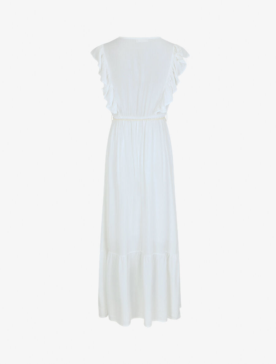 Robe longue élastiquée à col en crochet - Blanc - 2