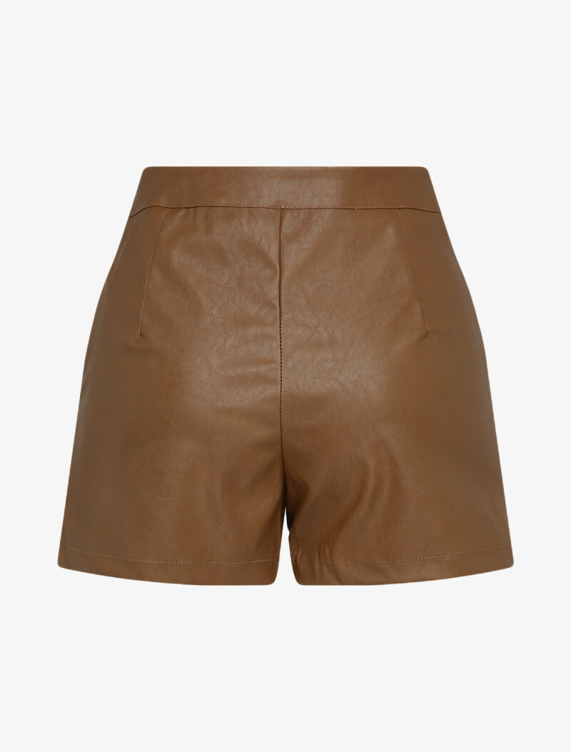 Short en simili à boutons décoratifs - Marron - 2