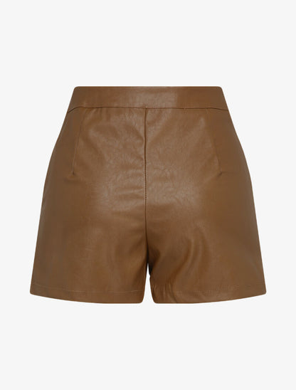 Short en simili à boutons décoratifs - Marron - 2