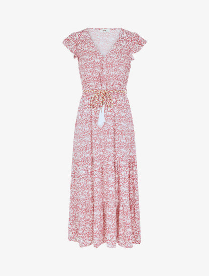 Robe longue élastiquée à imprimé petites fleurs - Rouge - 5