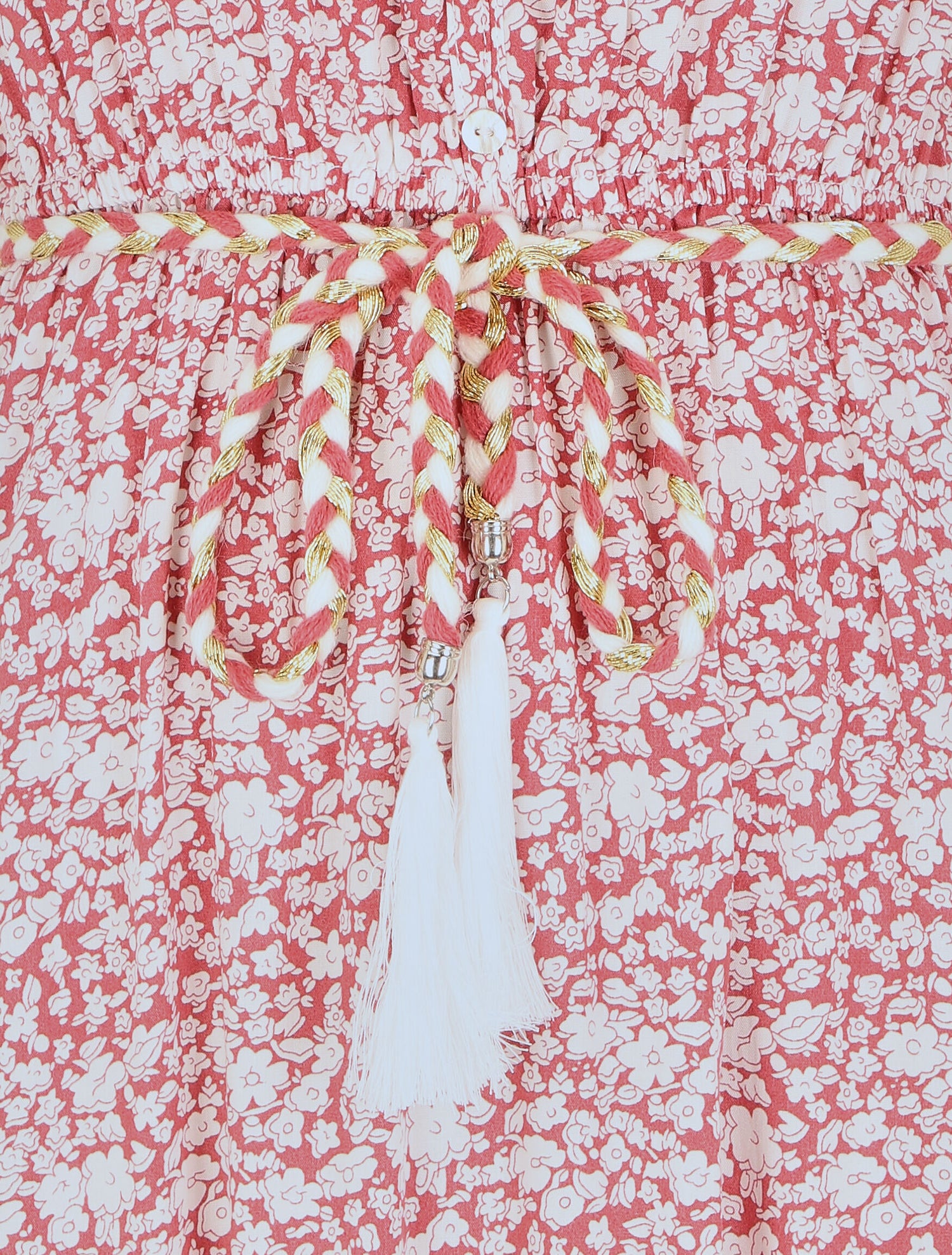 Robe longue élastiquée à imprimé petites fleurs - Rouge - 3