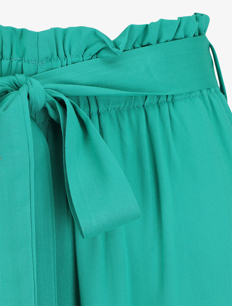 Pantalon droit uni taille haute élastiquée - Vert - 3