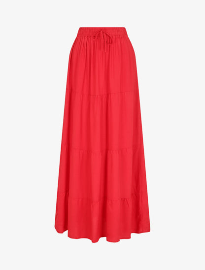 Jupe longue à taille élastiquée - Rouge - 4