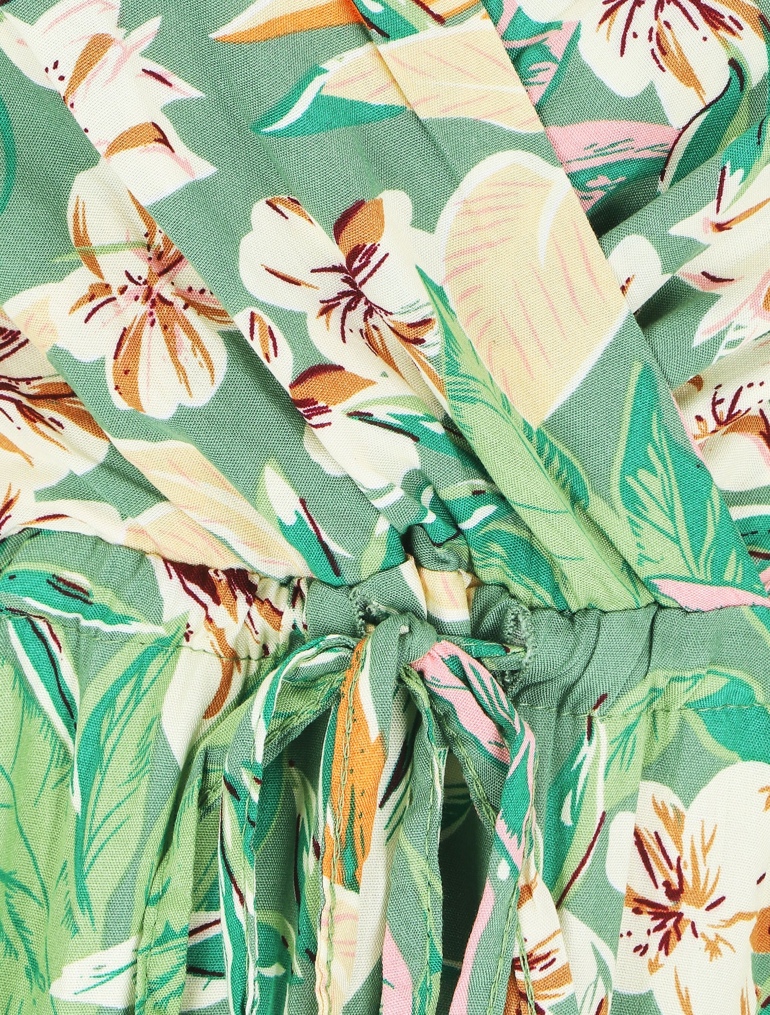 Robe longue élastiquée à imprimé feuillage - Vert - 4