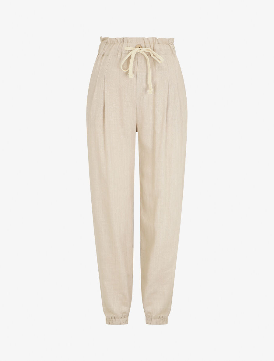 Pantalon droit style jogging effet lin - Beige - 5