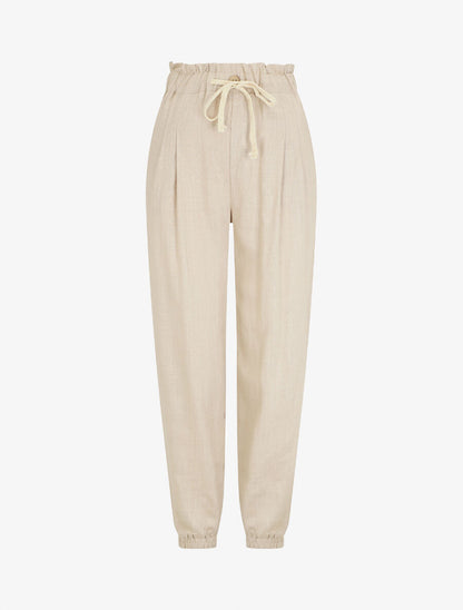 Pantalon droit style jogging effet lin - Beige - 5