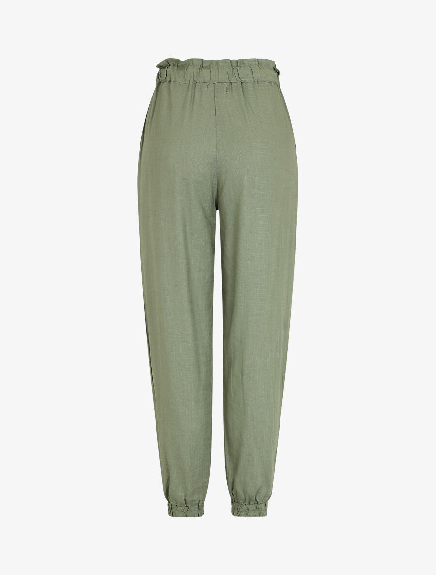 Pantalon droit style jogging effet lin - Kaki - 2