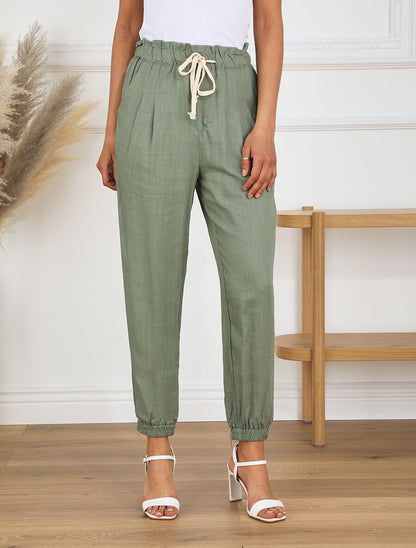 Pantalon droit style jogging effet lin - Kaki - 4