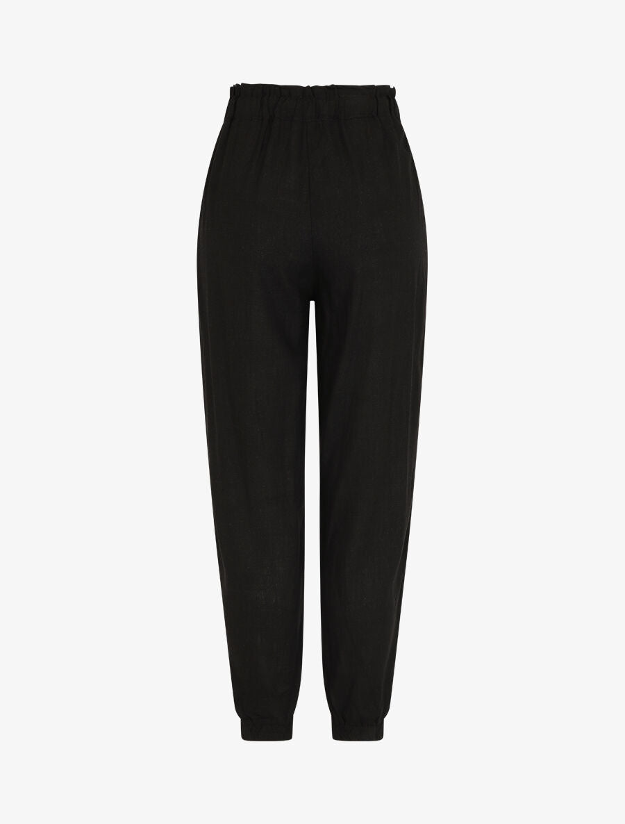 Pantalon droit style jogging effet lin - Noir - 2
