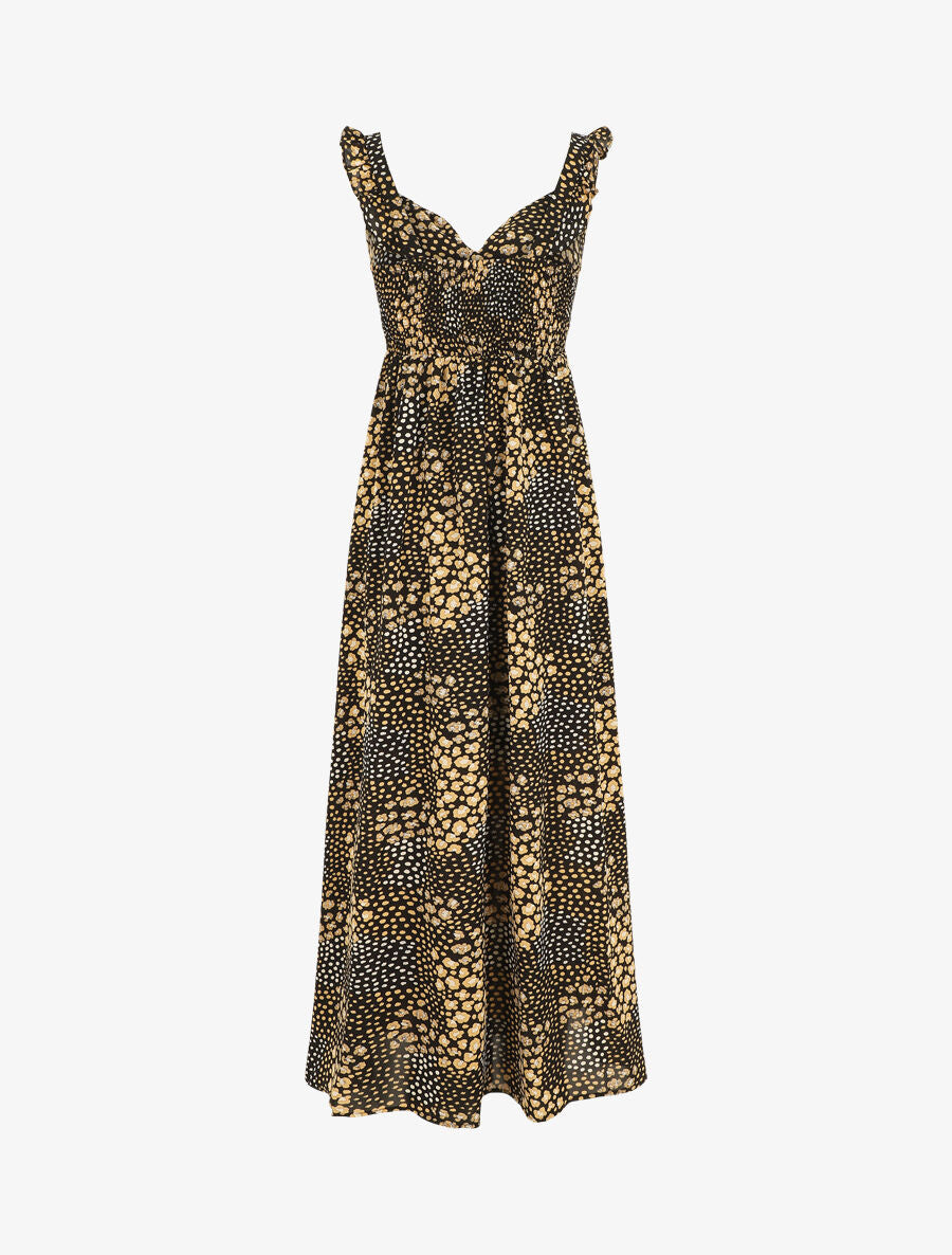 Robe longue léopard évasée bretelles volantées - Noir - 2
