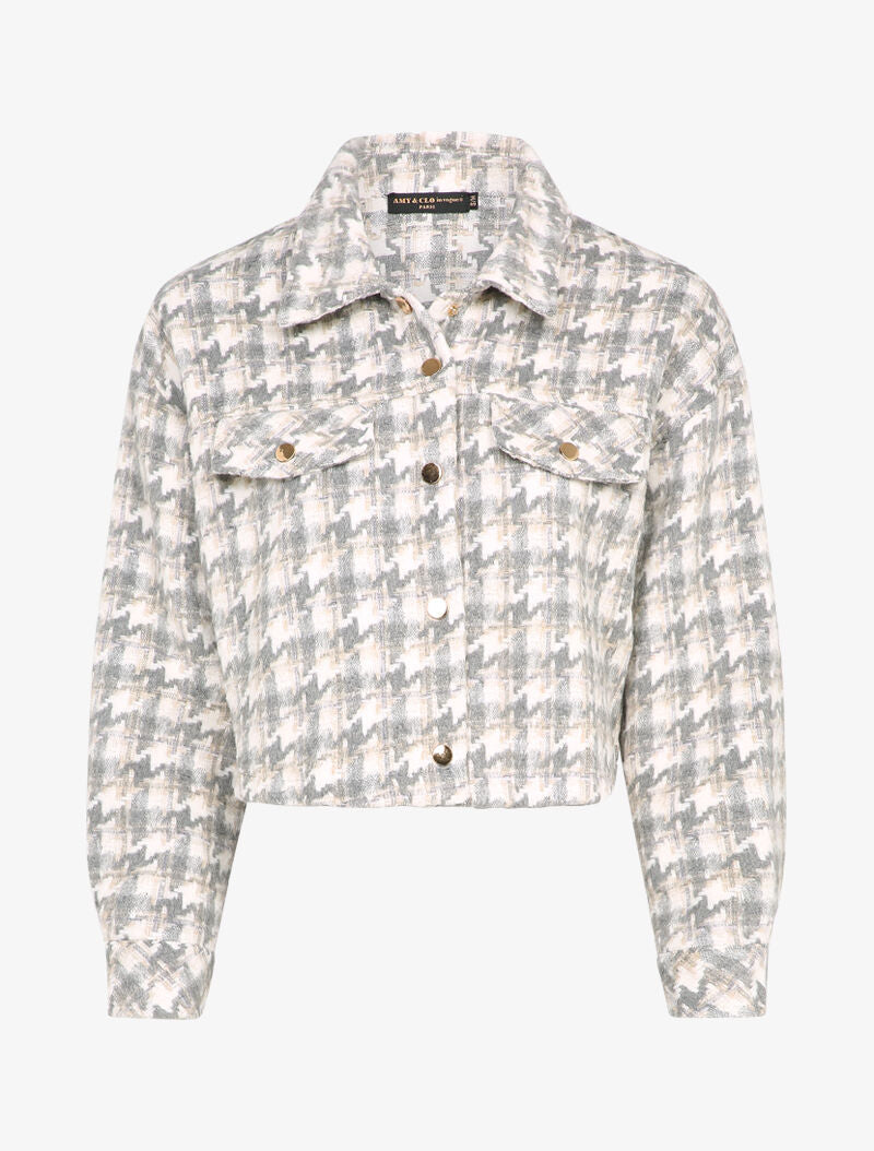 Veste courte à imprimé pied de poule - Gris clair - 8