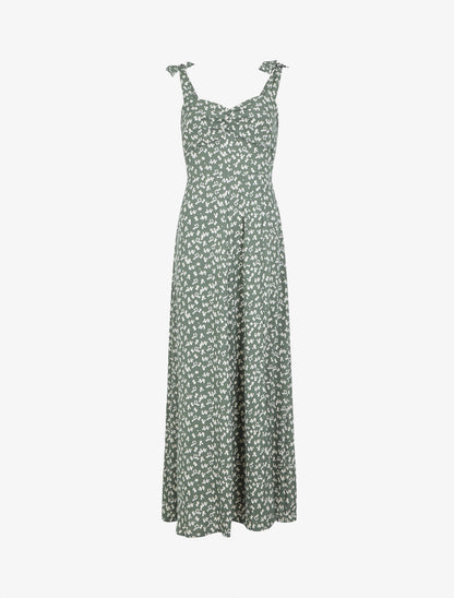 Robe longue imprimé fantaisie à bretelles à nouer - Vert gris - 4