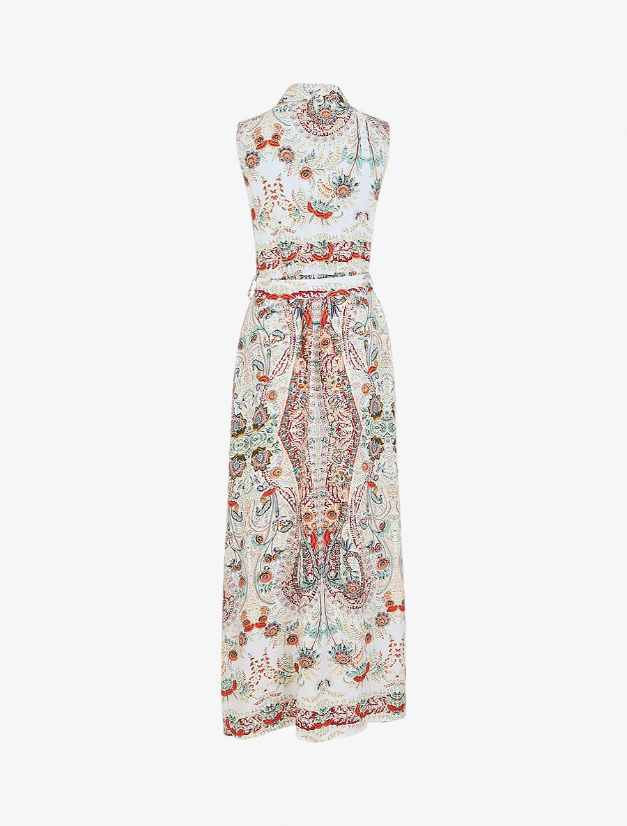 Robe longue sans manches imprimé fleurs stylisées - Beige - 2