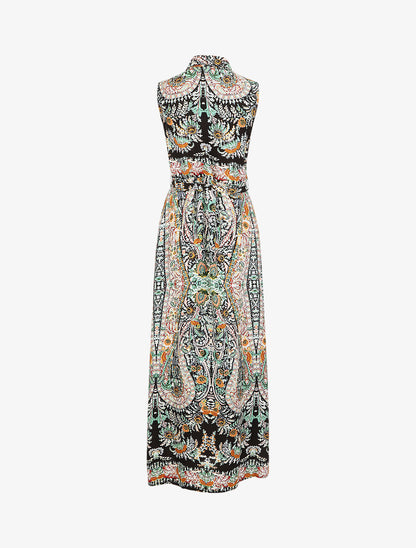 Robe longue sans manches imprimé fleurs stylisées - Noir - 2