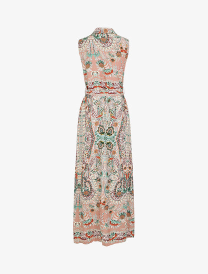 Robe longue sans manches imprimé fleurs stylisées - Rose - 2