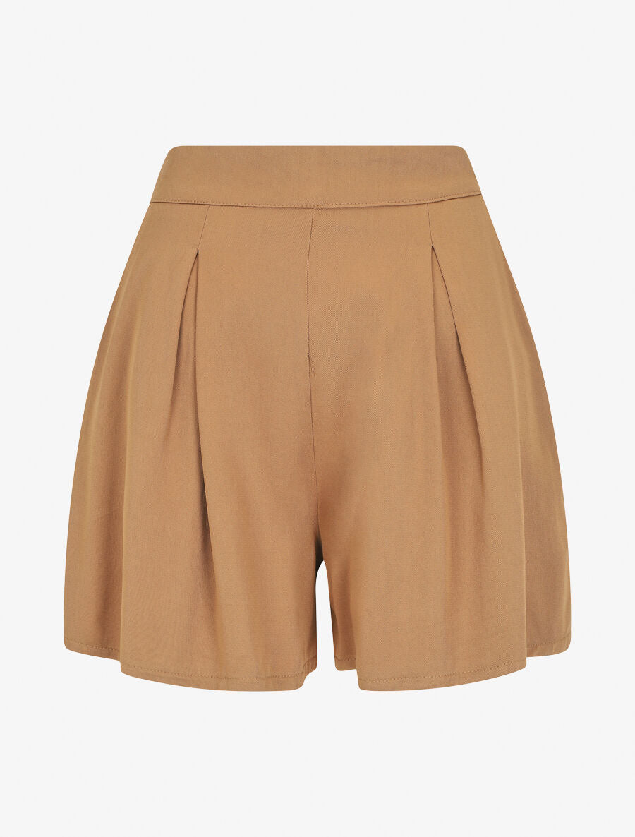 Short taille haute évasé uni - Camel - 5
