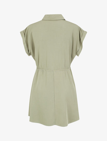 Robe chemise courte unie manches courtes - Kaki - 2