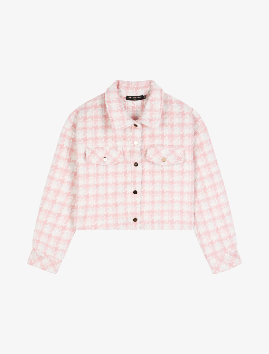 Veste courte à imprimé pied de poule - Rose pâle - 4