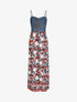 Robe longue bi-matière imprimé roses - Marine - 1