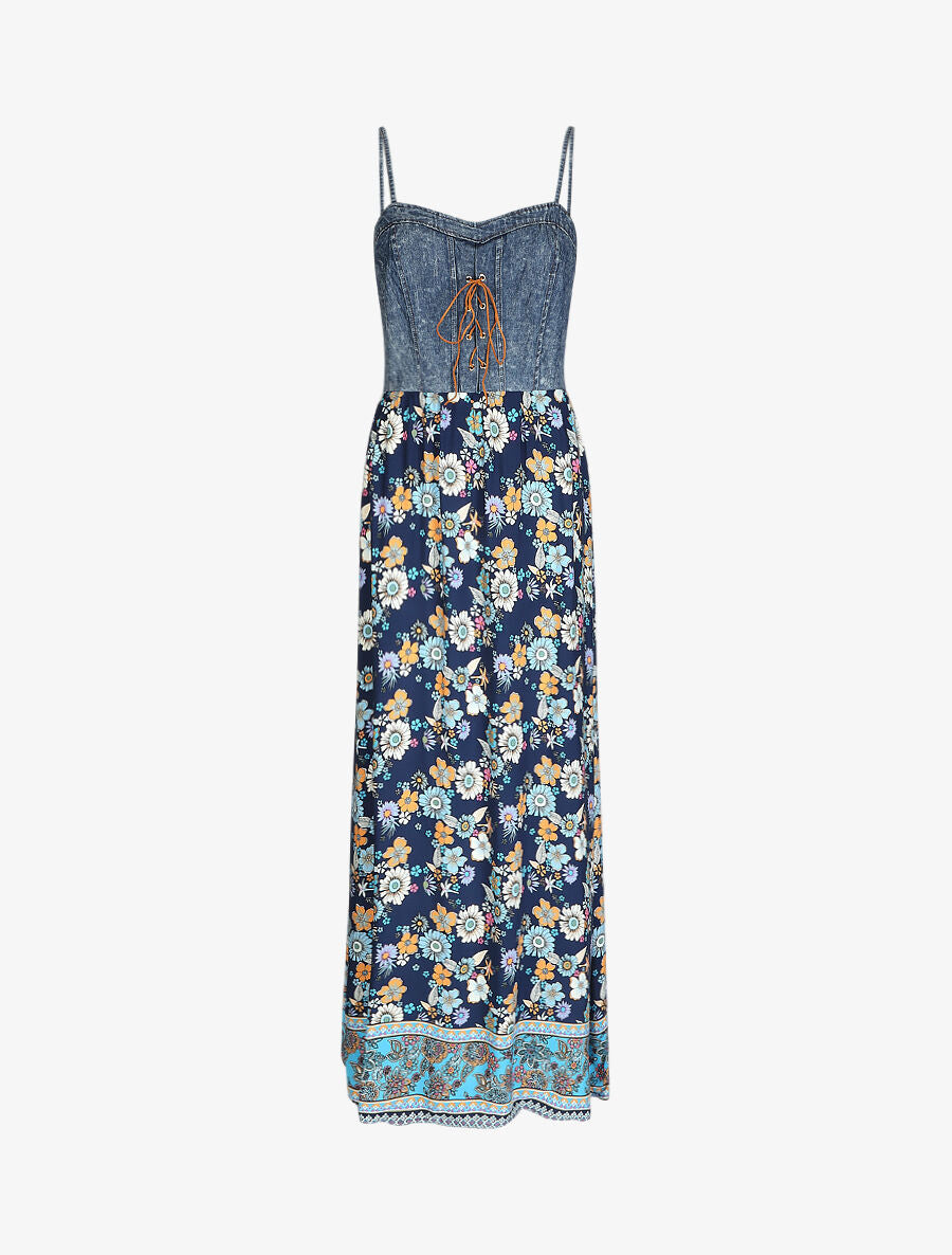 Robe longue bi-matière imprimé fleurs d&