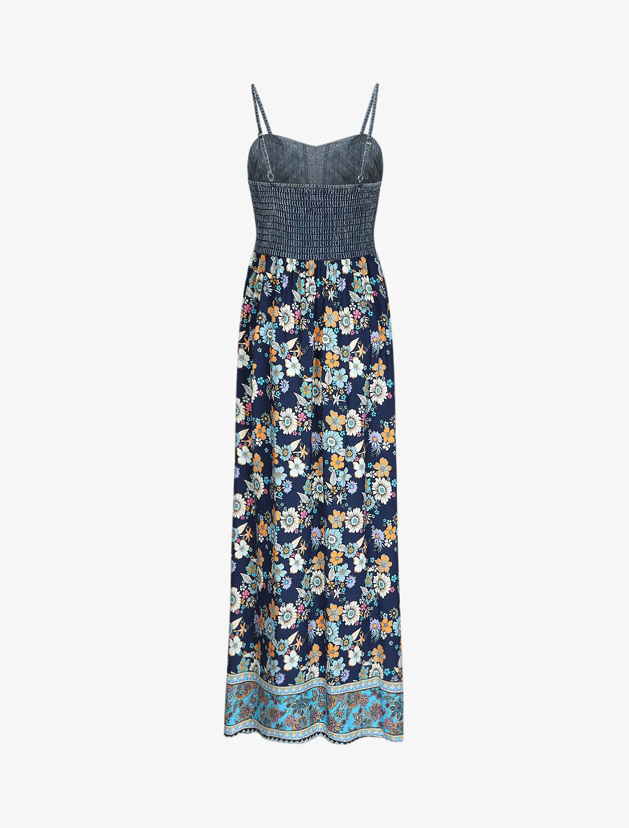 Robe longue bi-matière imprimé fleurs d&