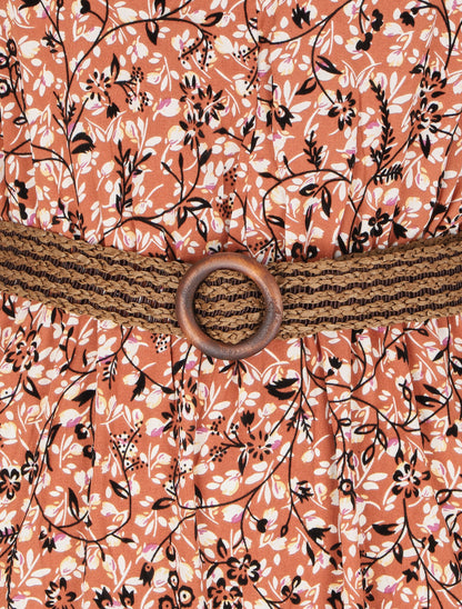 Robe à motif suédé fleuri en relief - Orange - 3