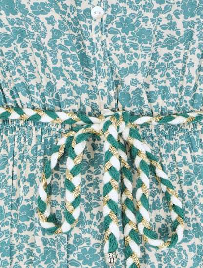 Robe longue évasée fleurie col V - Vert - 3