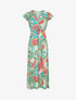 Robe longue col cache-coeur motif feuilles - Vert - 1