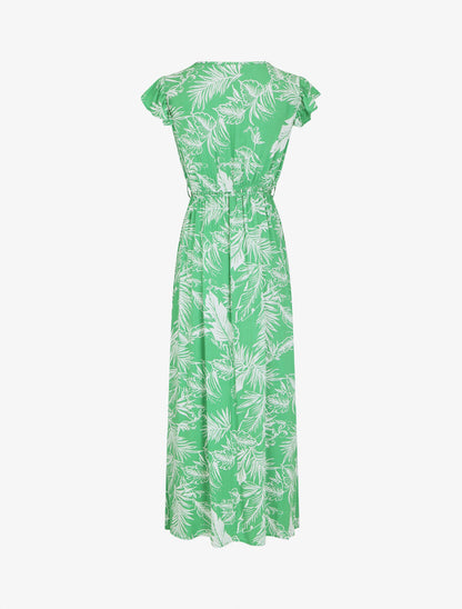 Robe longue col cache-coeur motif tropical - Vert - 3
