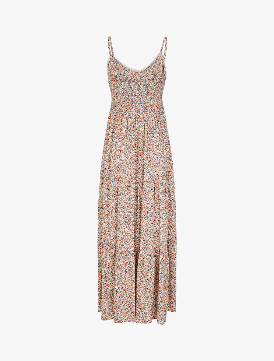 Robe longue à fleurs et fines bretelles - Beige - 2