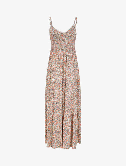 Robe longue à fleurs et fines bretelles - Beige - 2