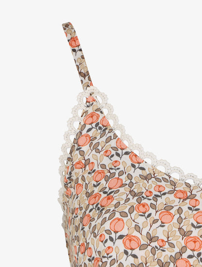 Robe longue à fleurs et fines bretelles - Beige - 3