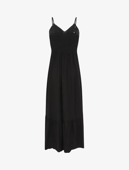 Robe longue unie à dentelle ajourée - Noir - 2