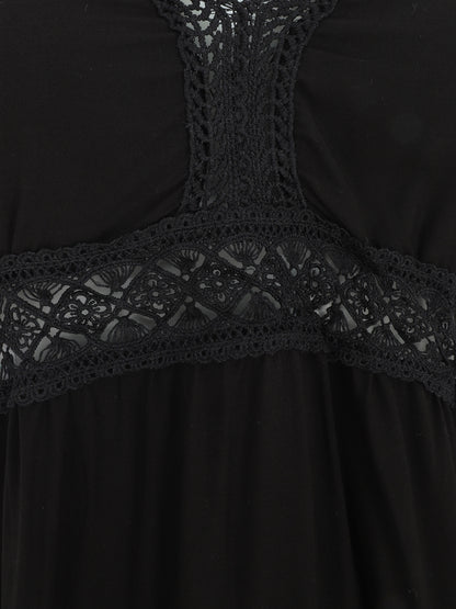 Robe longue unie à dentelle ajourée - Noir - 3