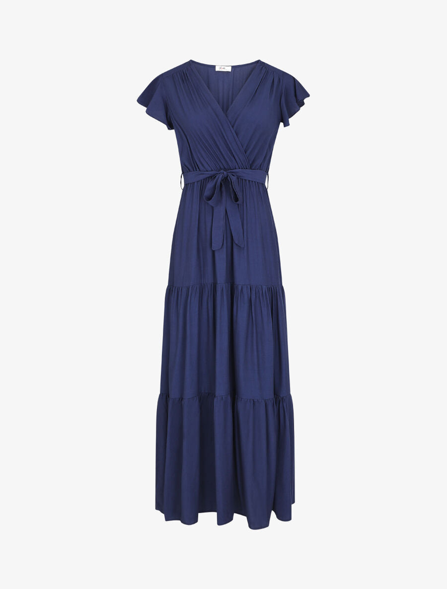 Robe longue unie manches courtes - Marine - 2