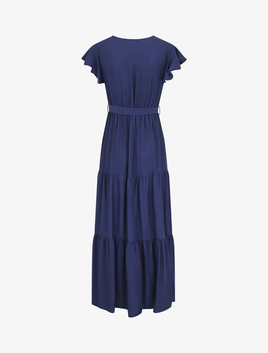 Robe longue unie manches courtes - Marine - 3