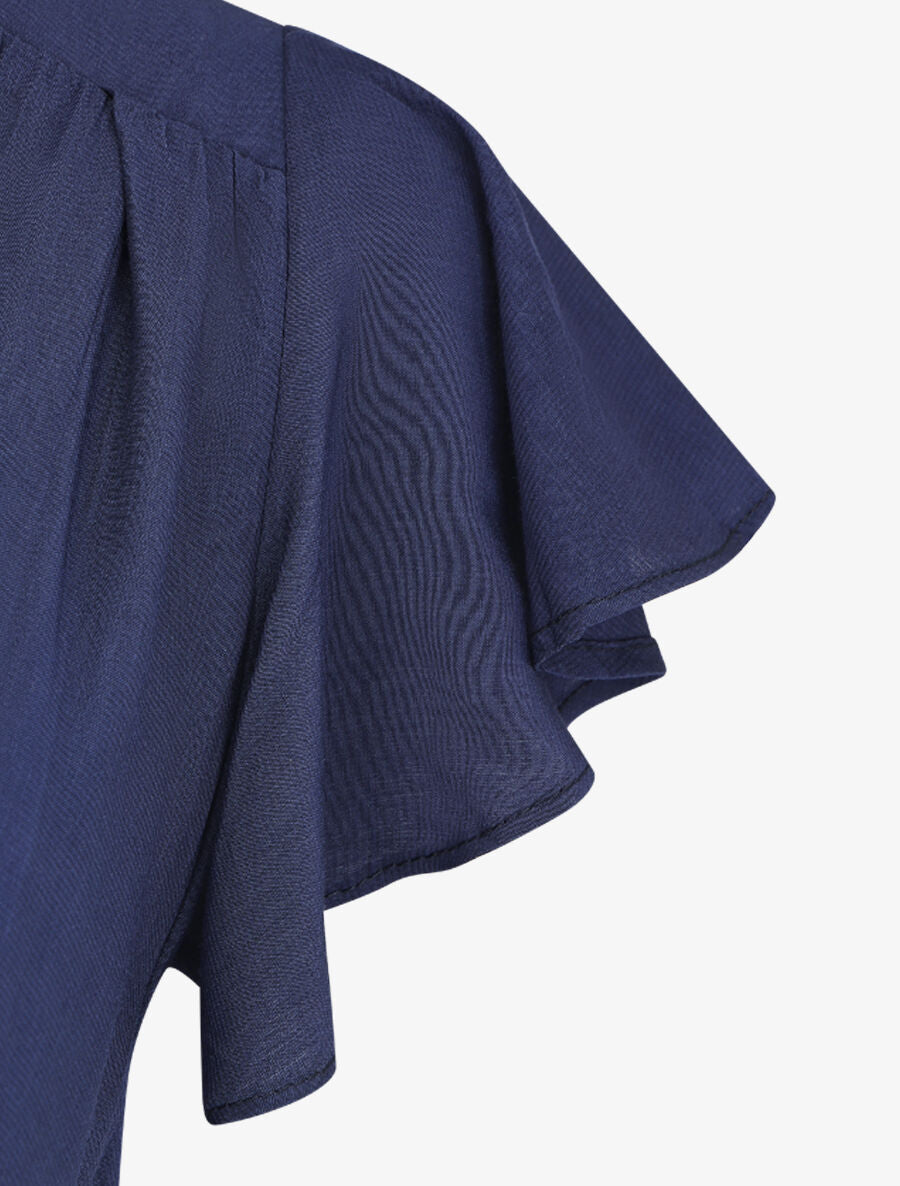 Robe longue unie manches courtes - Marine - 4