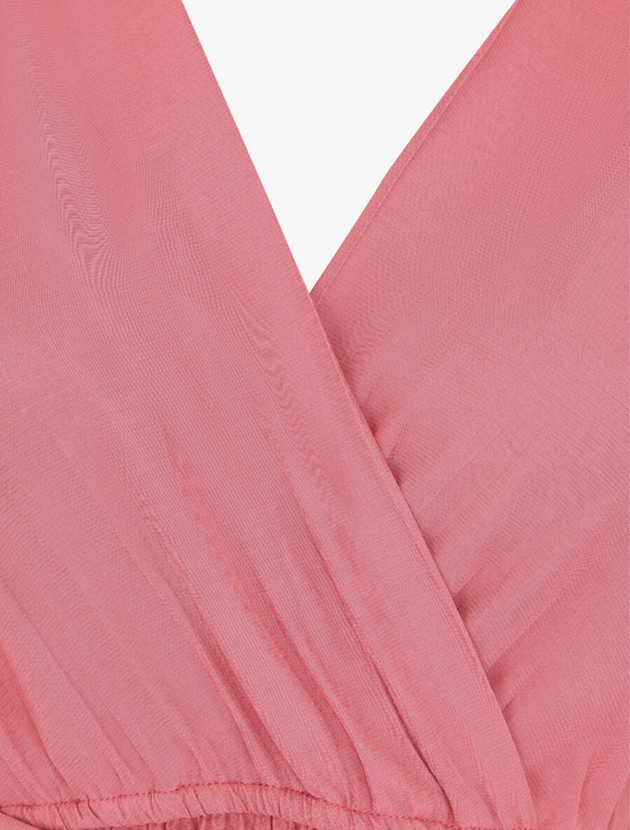 Robe longue unie manches courtes - Rose - 3