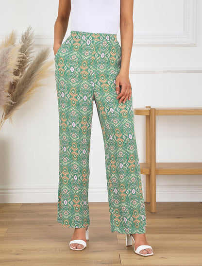 Pantalon droit imprimé fantaisie - Vert - 4
