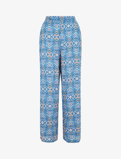 Pantalon droit imprimé fantaisie - Bleu - 1