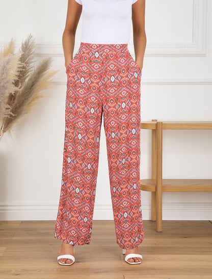 Pantalon droit imprimé fantaisie - Brique - 4
