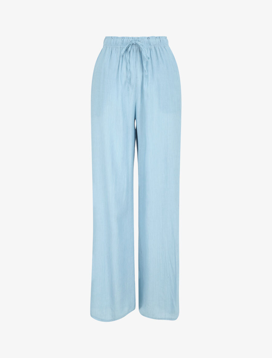 Pantalon droit et fluide uni - Bleu clair - 1