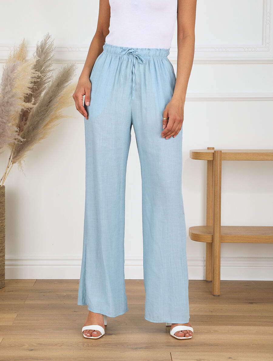 Pantalon droit et fluide uni - Bleu clair - 4