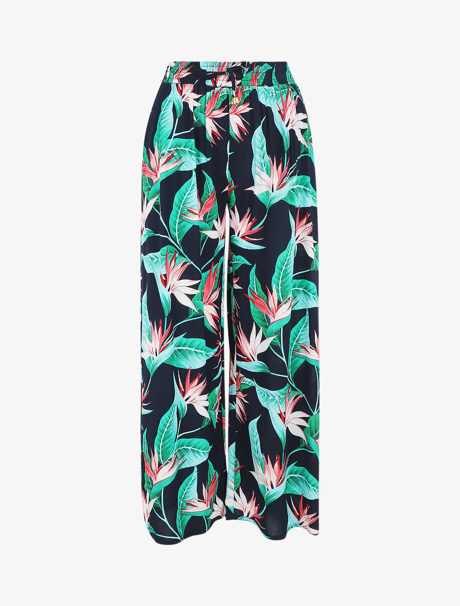 Pantalon ample motif plante tropicale - Marine - 5