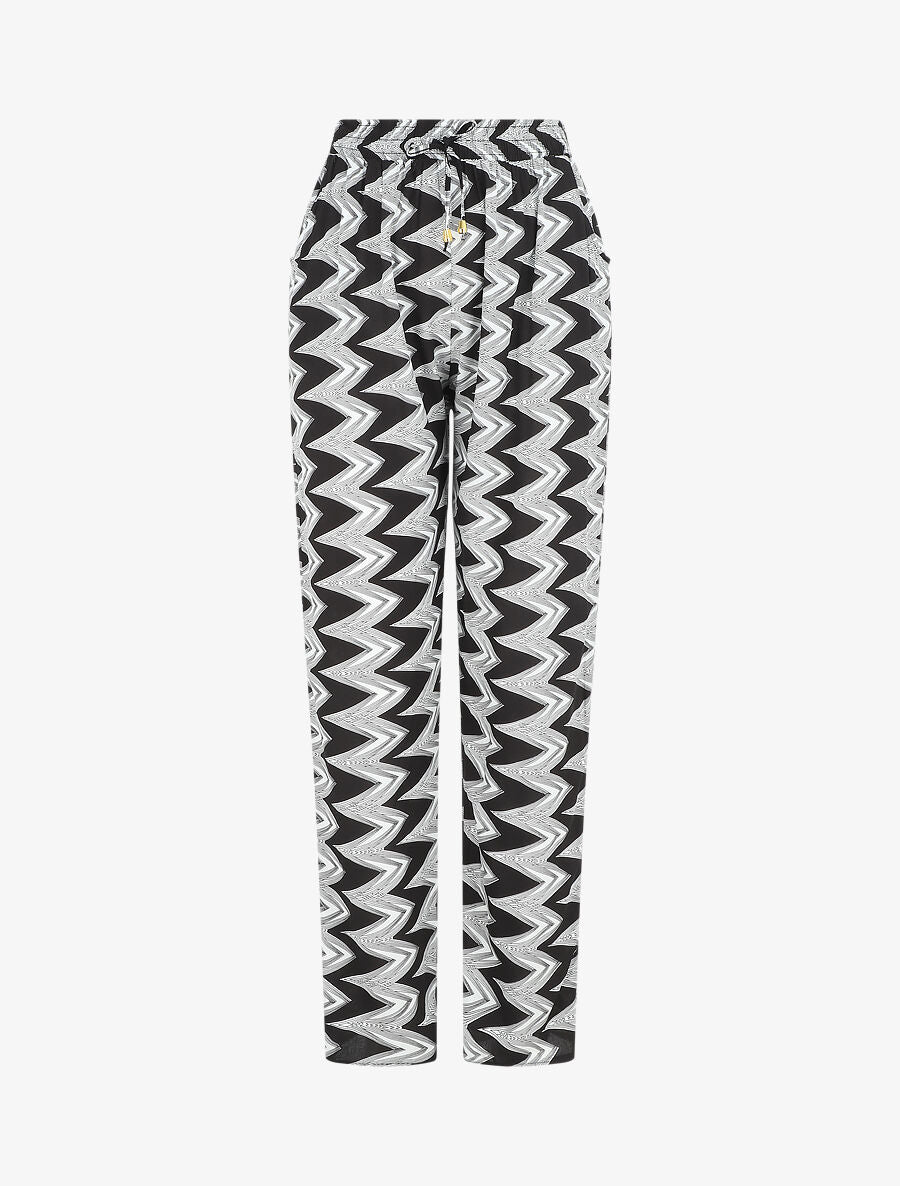 Pantalon droit motif zigzag - Noir - 1