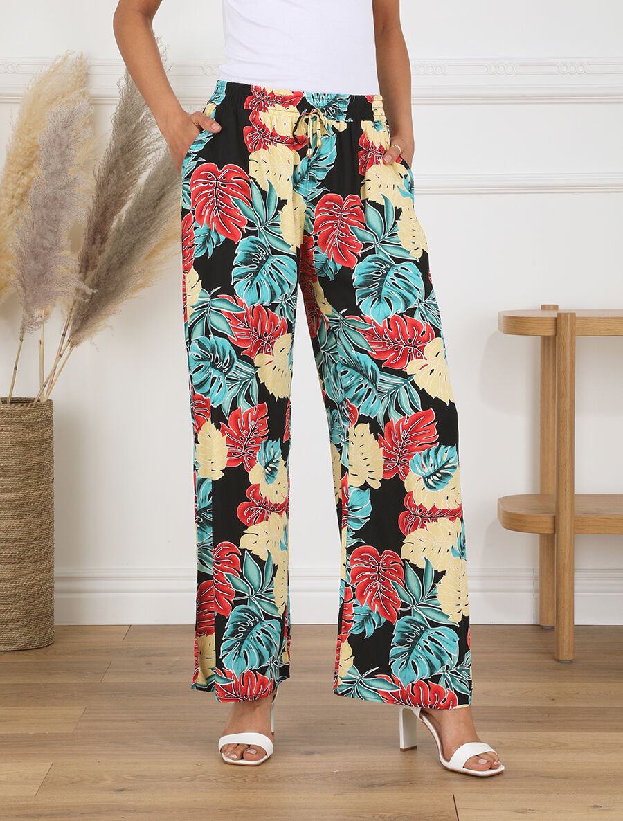 Pantalon droit imprimé tropique - Noir - 4