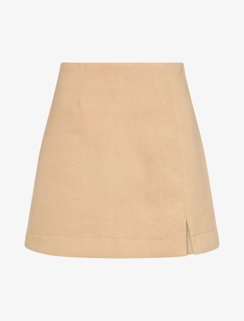 Mini-jupe fendue en feutrine - Beige - 1